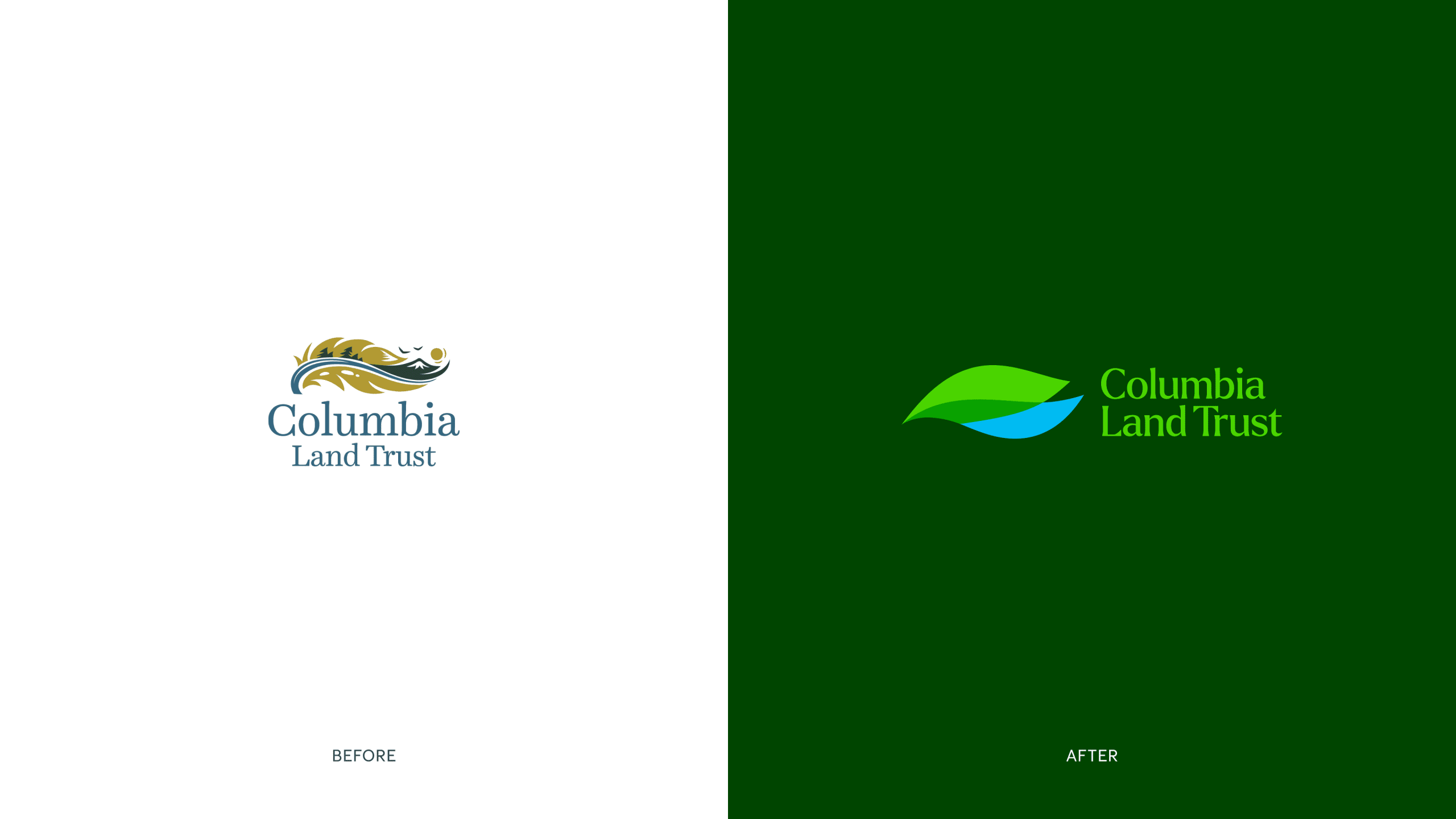 Before and after comparison of Columbia Land Trust identities