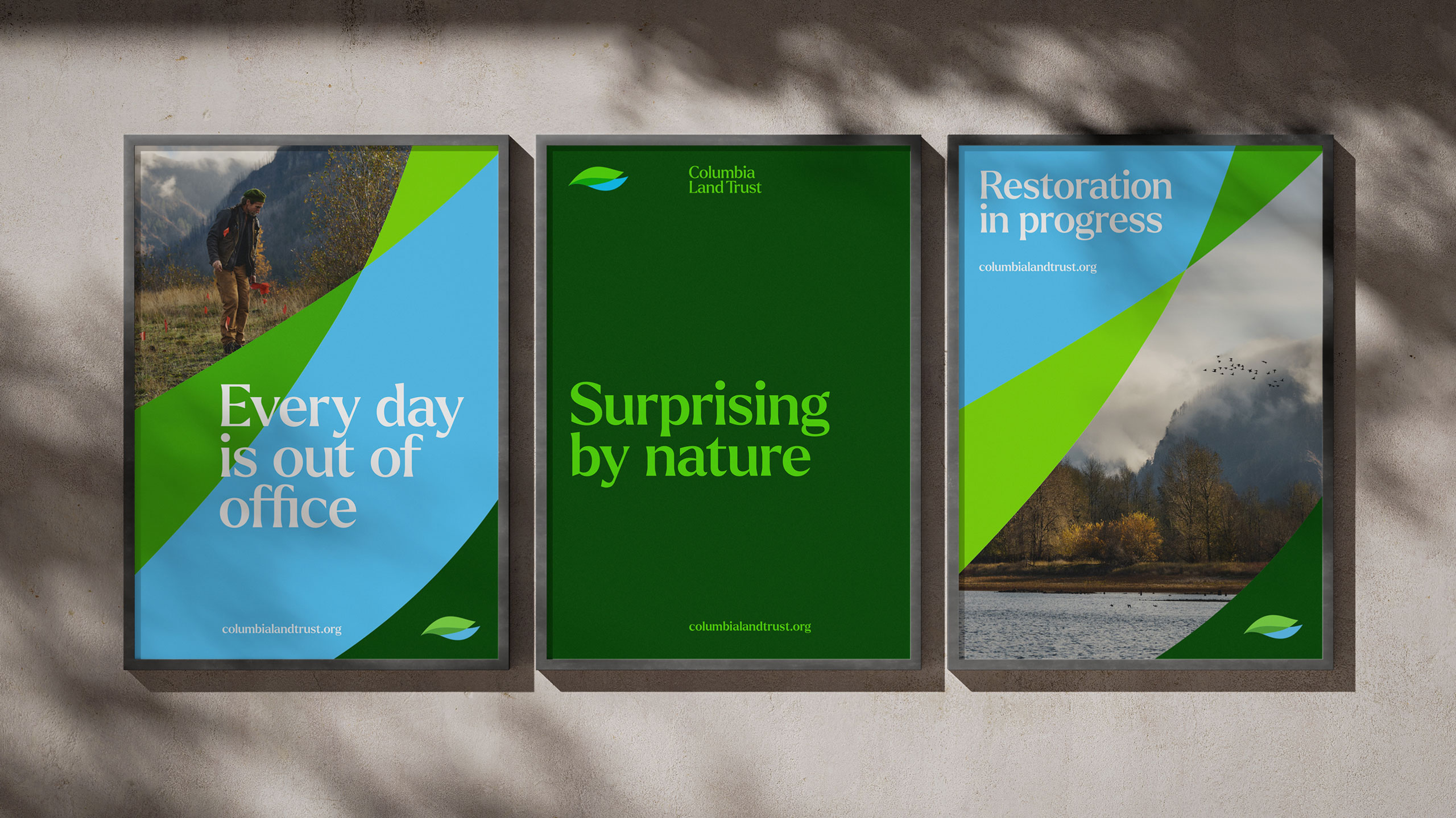 Poster design samples for the Columbia Land Trust identity