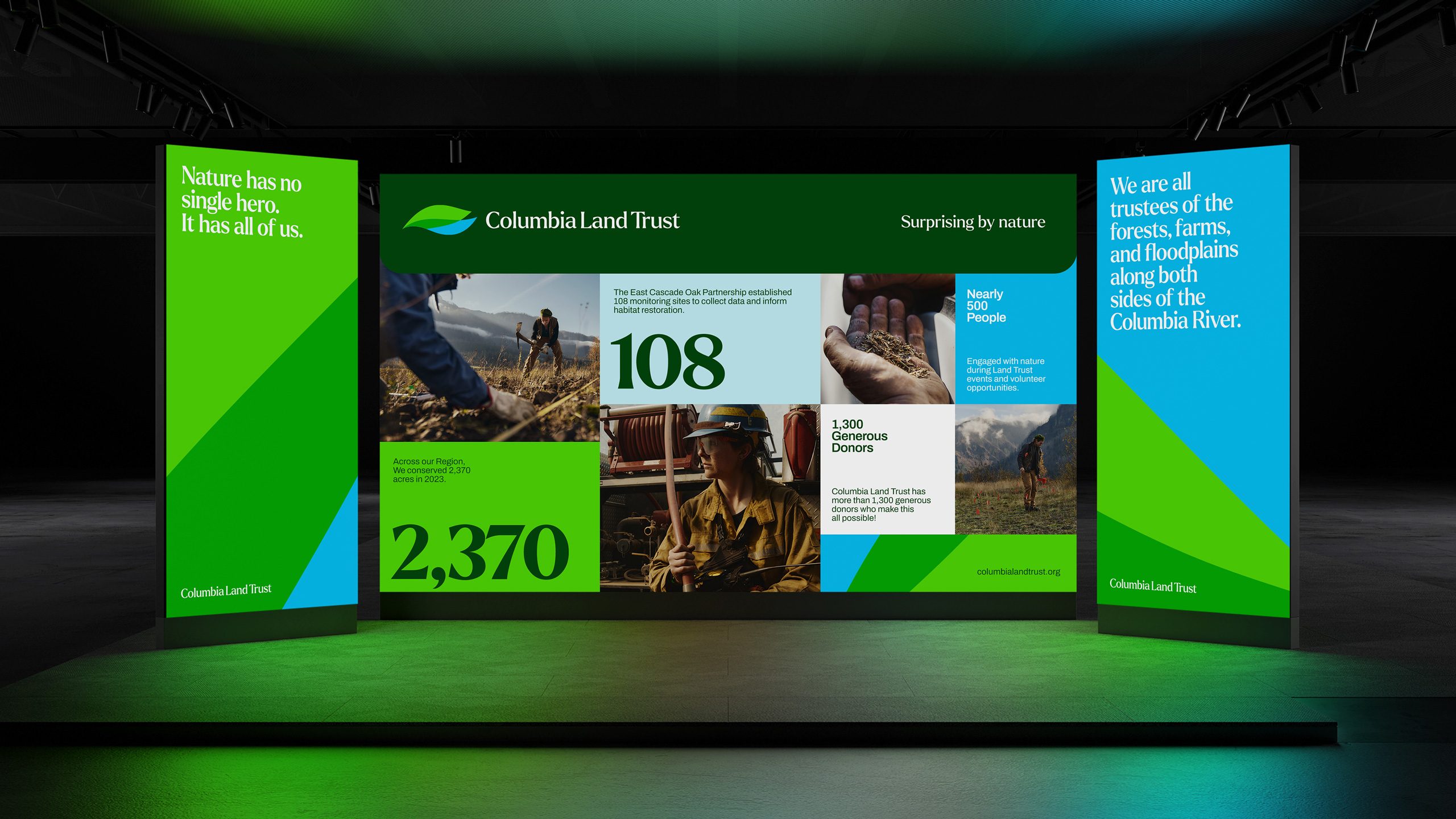 Trade show design sample for the Columbia Land Trust identity