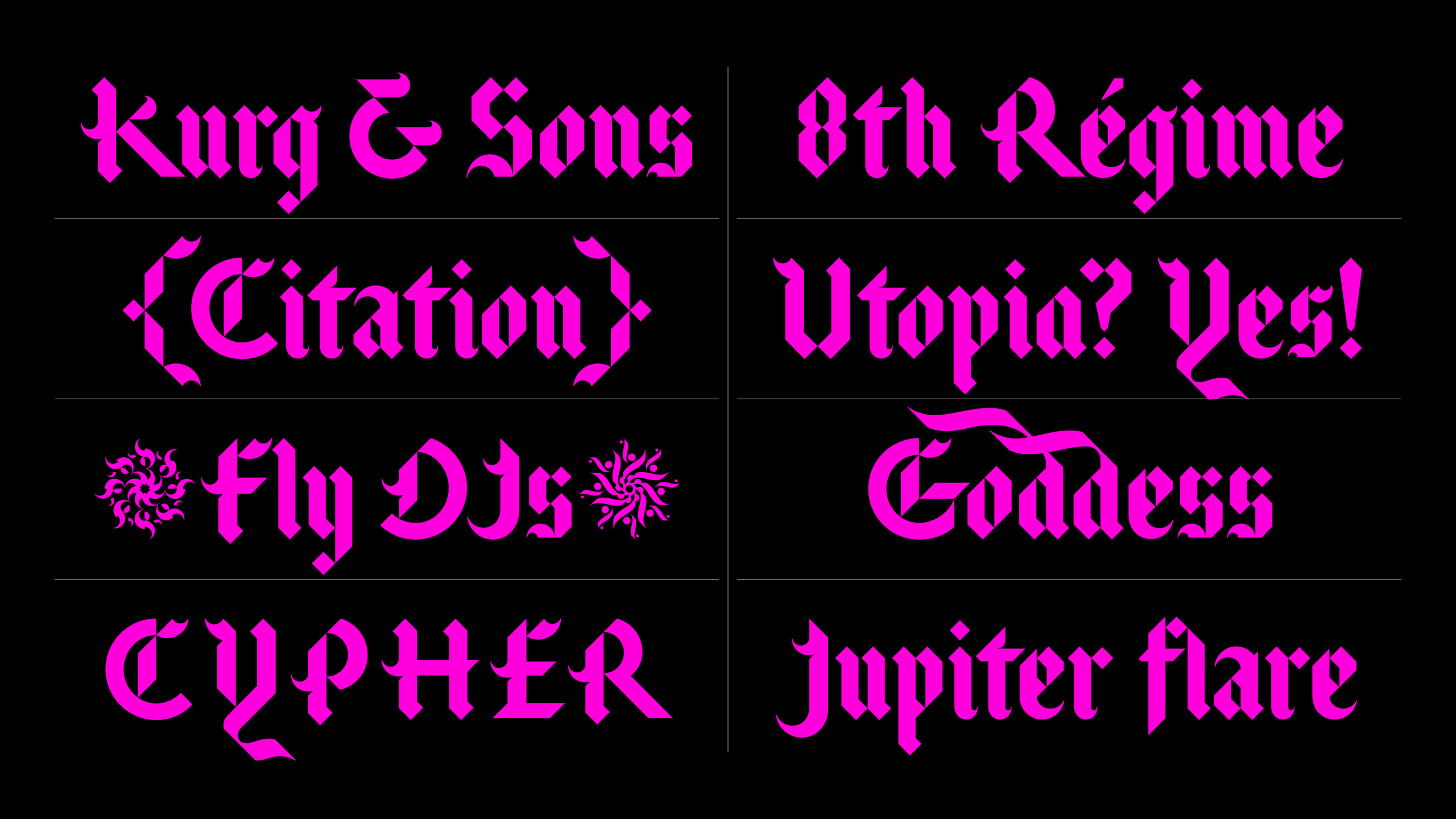 Typesetting samples for Blacklein font