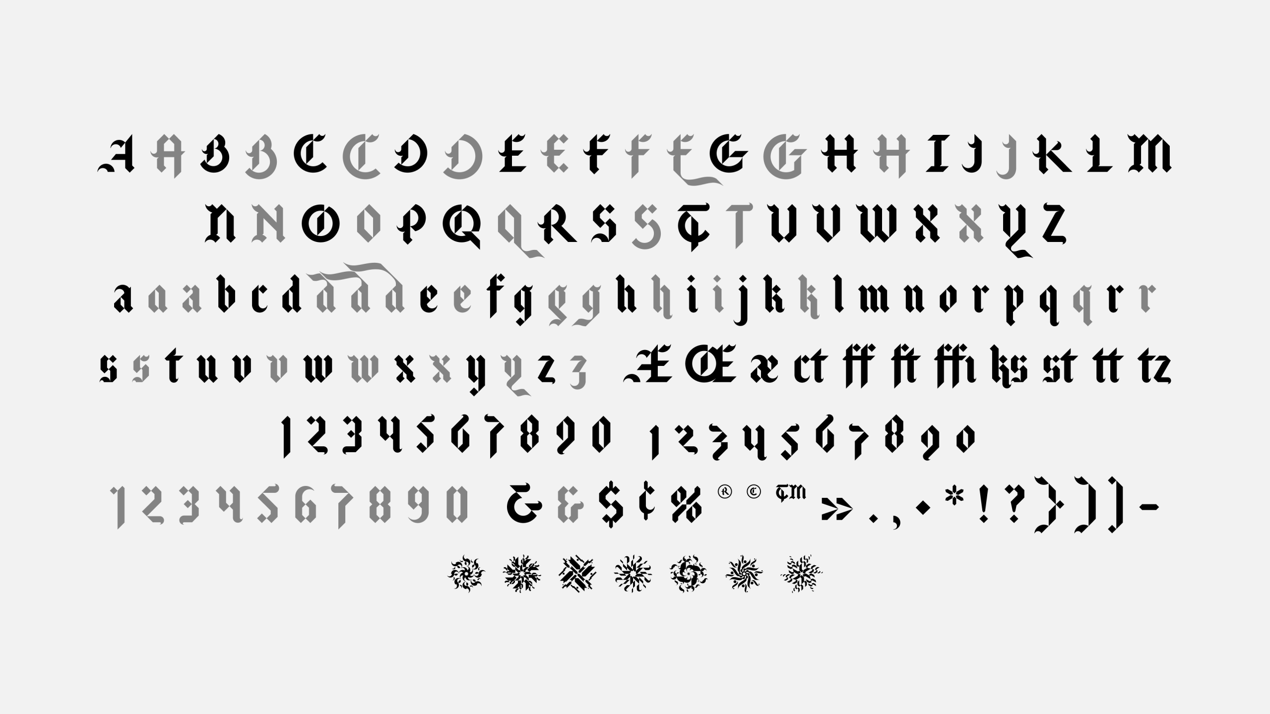 Sample characters for Blacklein font